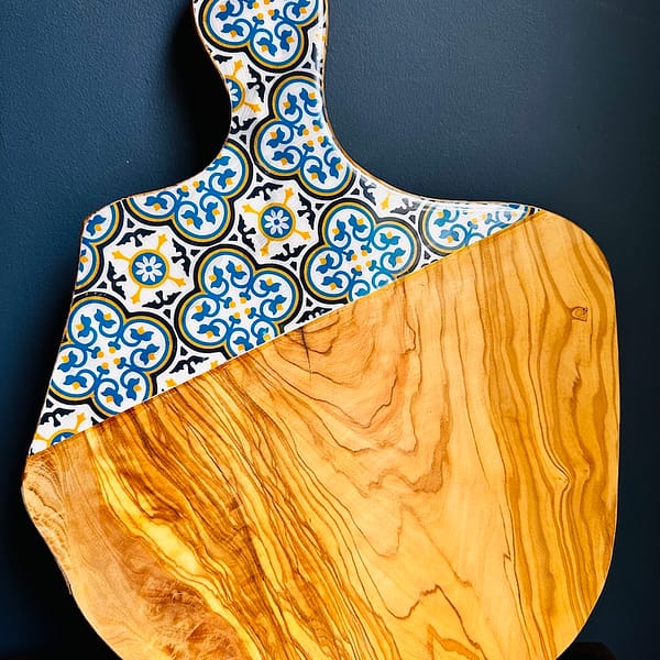 Nanna Blue Tile Painted Effect Charcuterie Olive Wood Board 40 cm Approx