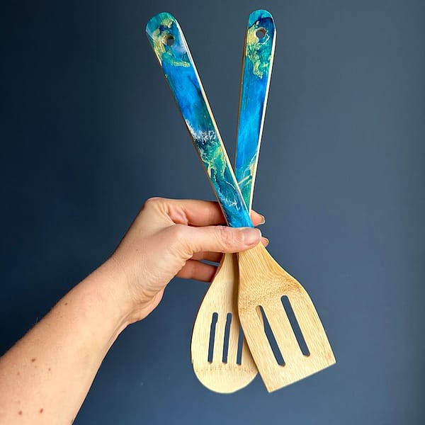 Wave Blue Wave Sea Bamboo Salad Utensils