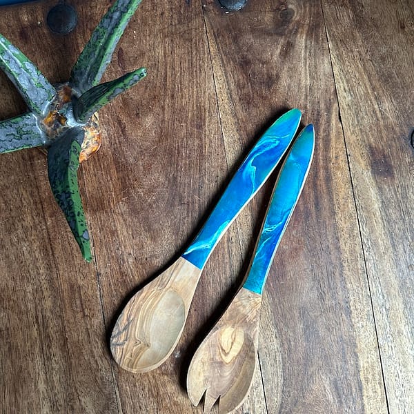 Wave Malta Wave painted Olive Wood Salad Utensils Pair
