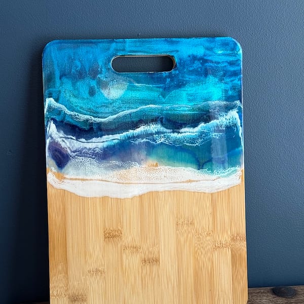 Wave Painted Wave Charcuterie Bamboo Thick Wood Board H2 x D25 x W35 cm