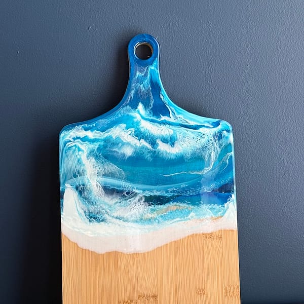Wave Blue Wave Ocean Sea Painted Charcuterie Charcuterie Bamboo Thick Paddle Wood Board H2 x D25 x W35