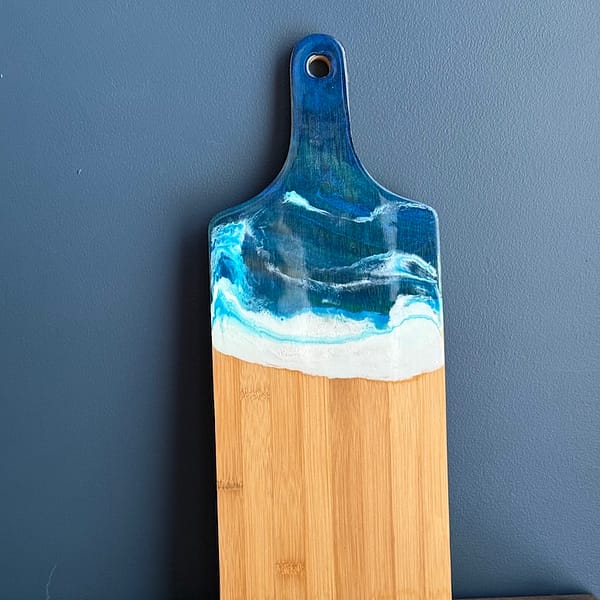Wave Blue Wave Painted Charcuterie Bamboo Thick Paddle Wood Board H2 x W18 x D45cm