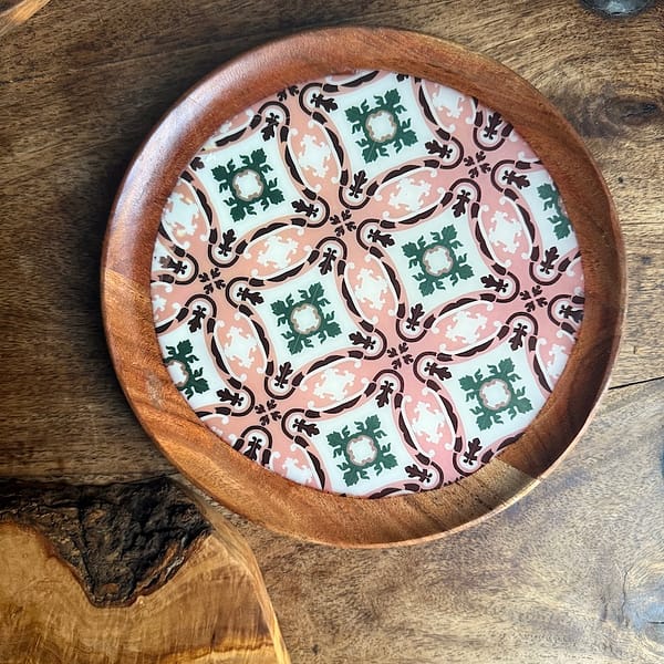 Pink Tile effect Acacia Plate 16cm One
