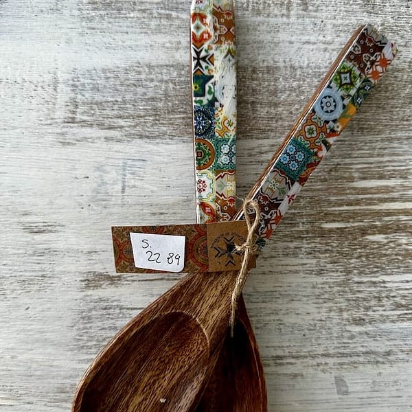 NOT SO PERFECT Mix Tile Painted Effect Acacia Salad Utensils
