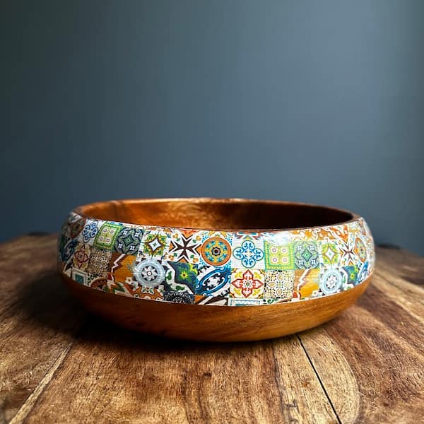 Mix Tile Medium Salad Bowl Wooden Bowl Wood Fruit Bowl One