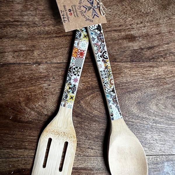 Autumn Mix Tile Bamboo Salad Utensils