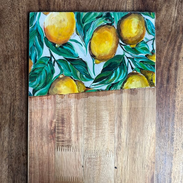 Hand Painted Lemons Charcuterie Wood Board 33x23cm