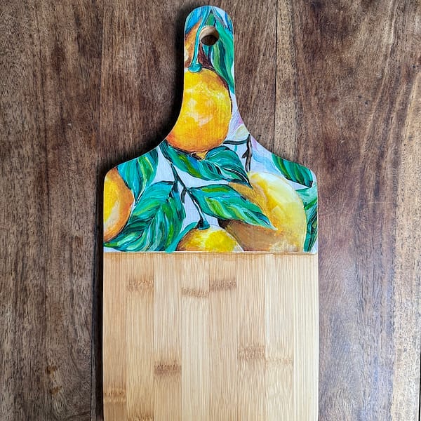 Painted Effect, Lemons Charcuterie Charcuterie Bamboo Thick Paddle Wood Board H2 x W18 x D35cm