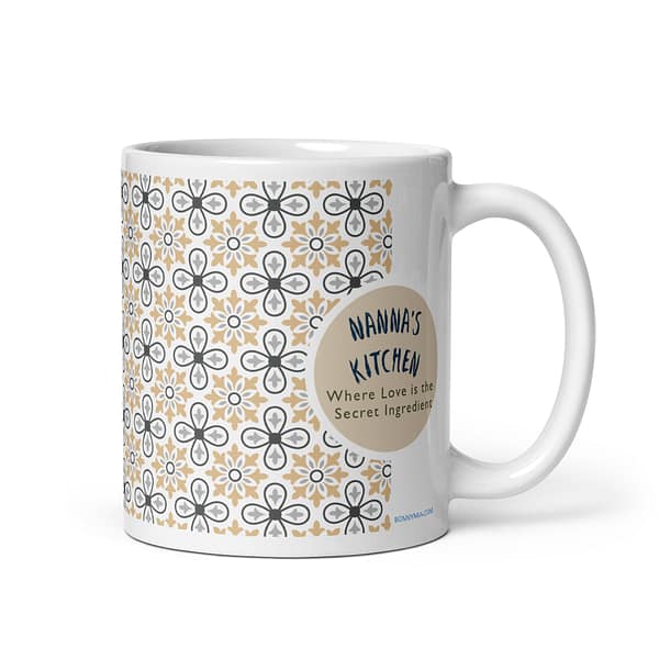 Grey Flower Nanna's Kitchen White glossy mug