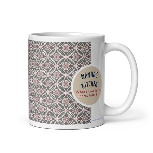 Pink Flower Nanna's Kitchen White glossy mug