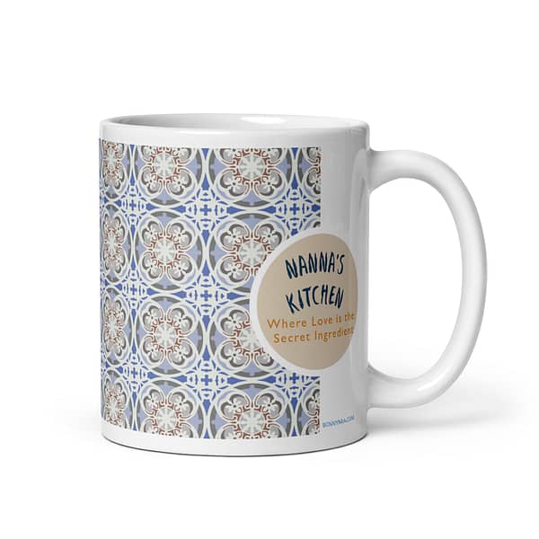 Blue Beige Flower Nanna's Kitchen White glossy mug