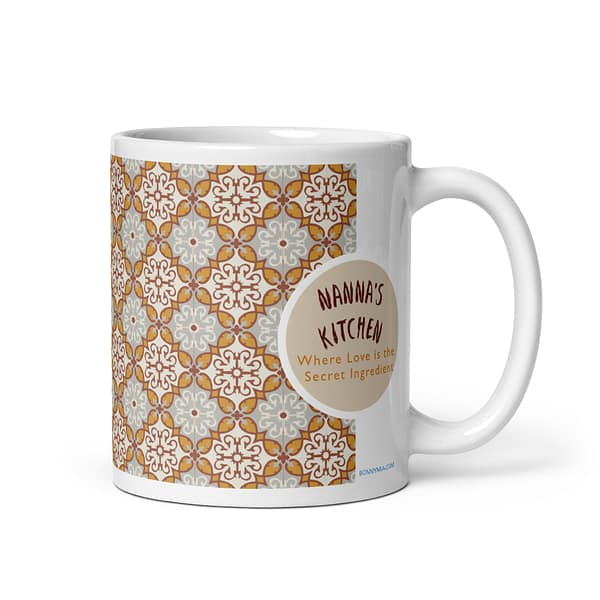 Maroon Mustard Tile Nanna's Kitchen White glossy mug