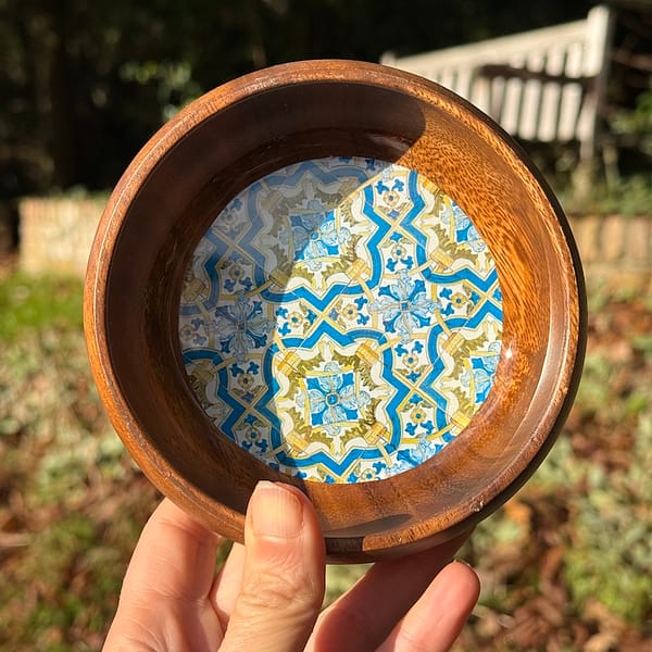 Portuguese Green Yellow and Blue Tile effect Snack Bowl Monkey Pod Salad bowl One