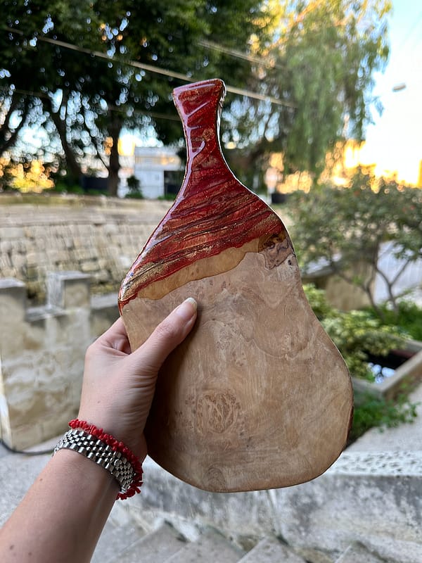 Wave Painted RED Wave Charcuterie Tapas Olive Wood Board 25-30cm approx