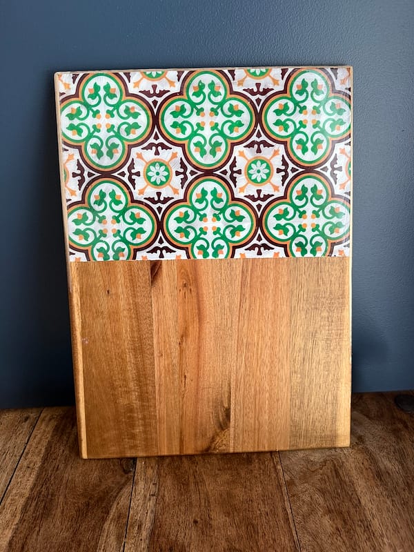 Nanna Red and Green Patterned Tile Effect Charcuterie Acacia Wood Board large 38x28 approx cm - Image 2