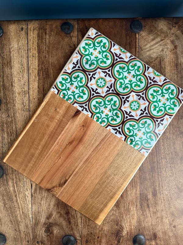 Nanna Red and Green Patterned Tile Effect Charcuterie Acacia Wood Board large 38x28 approx cm