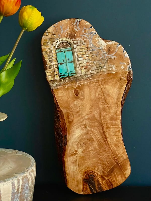Maltese traditional Door Painting on Handle Olive Wood 40cm (approx)