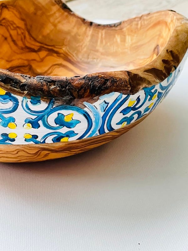 Nanna Blue Hand Painted MaltaTile Olive Wood Salad Bowl Christmas, Mothers Day Fathers Day Wedding Gift - Image 4