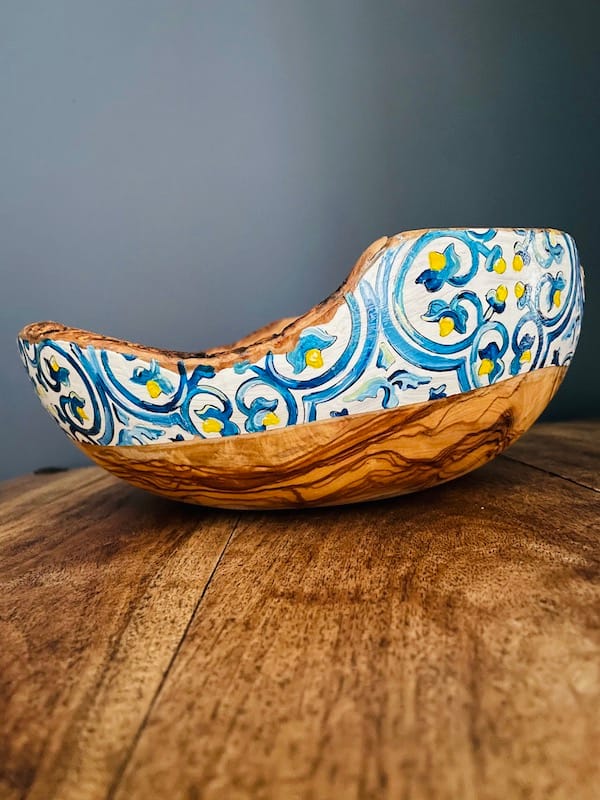 Nanna Blue Hand Painted MaltaTile Olive Wood Salad Bowl Christmas, Mothers Day Fathers Day Wedding Gift - Image 6