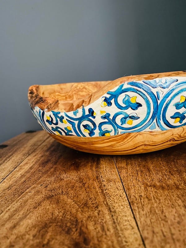 Nanna Blue Hand Painted MaltaTile Olive Wood Salad Bowl Christmas, Mothers Day Fathers Day Wedding Gift - Image 7