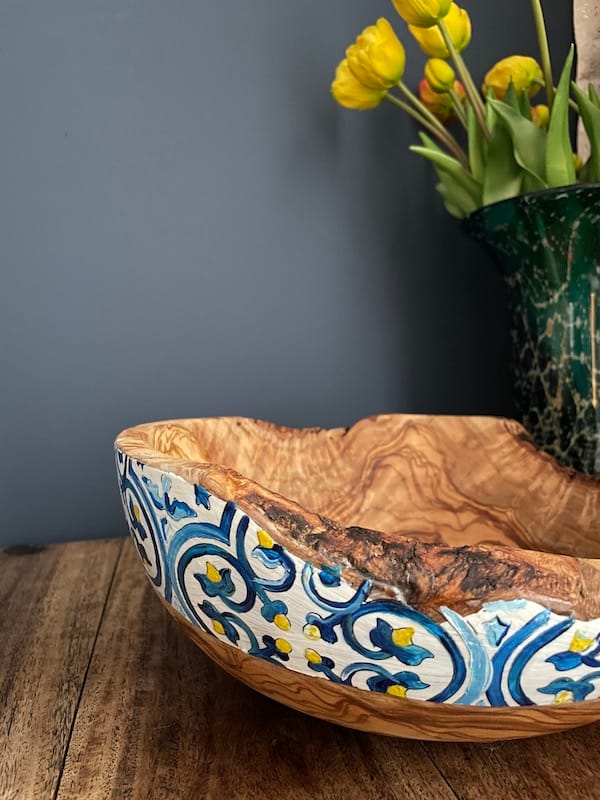 Nanna Blue Hand Painted MaltaTile Olive Wood Salad Bowl Christmas, Mothers Day Fathers Day Wedding Gift - Image 10