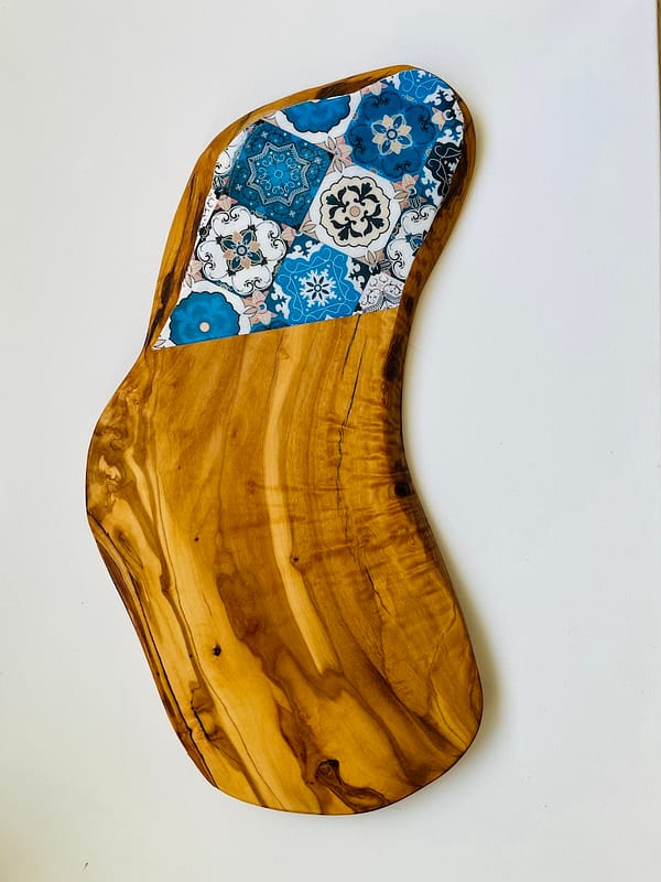 Blue Mix tile Painted Effect Olive Wood Charcuterie Board 40cm (Approx)
