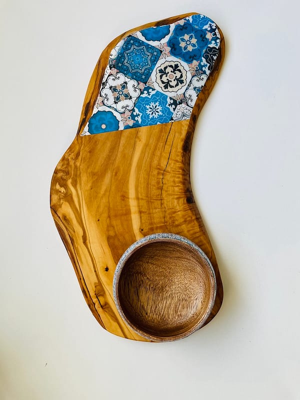 Blue Mix tile Painted Effect Olive Wood Charcuterie Board 40cm (Approx) - Image 3