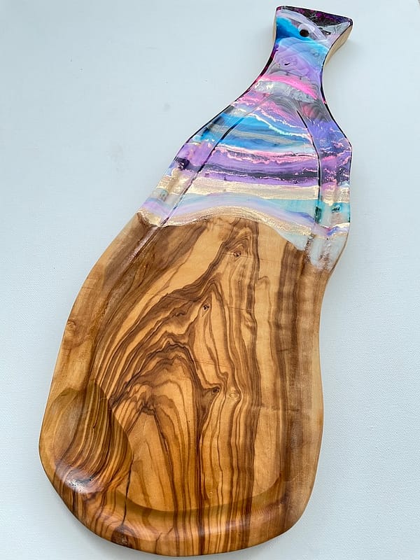 Wave Purple Hand Painted Wave Charcuterie Olive Wood Jus Board 40 cm Approx - Image 3