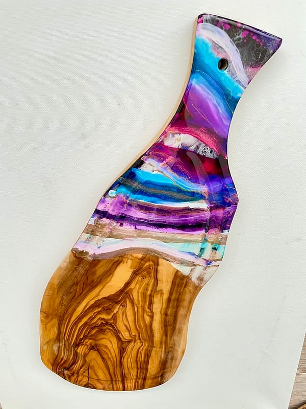 Wave Purple Hand Painted Wave Charcuterie Olive Wood Jus Board 40 cm Approx