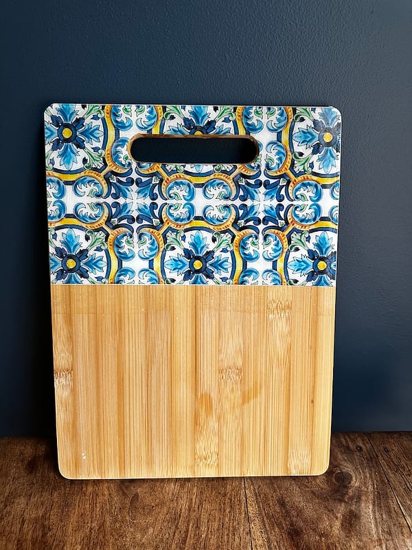 Blue Spanish Patterned Tile Painted Effect Charcuterie Bamboo Slim Wood Board 30.5x23x1 cm - Image 2