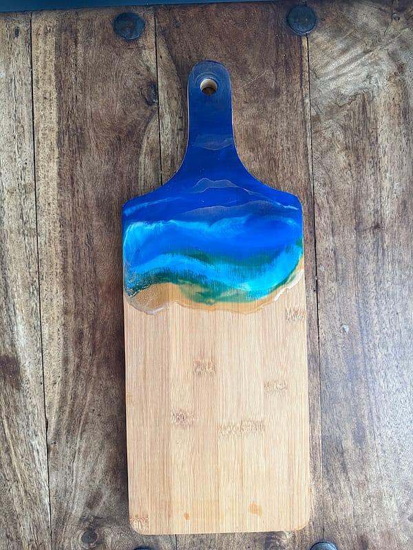 Wave Blue Wave Painted Charcuterie Bamboo Thick Paddle Wood Board H2 x W18 x D45cm - Image 2