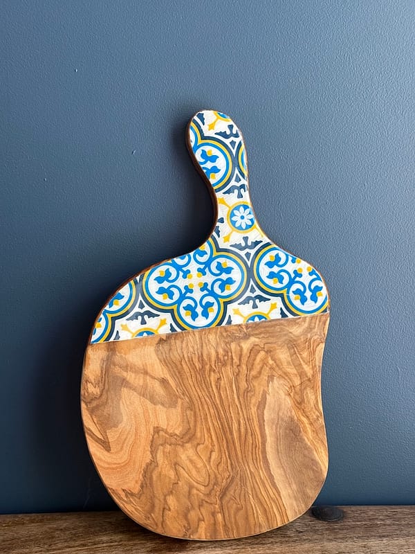 Nanna Blue Tile Painted Effect Charcuterie Olive Wood Board 40 cm Approx - Image 2