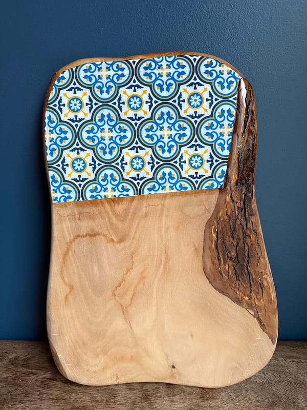 Nanna Blue Top Grain Painted Effect Tile Charcuterie Olive Wood Board - Image 2