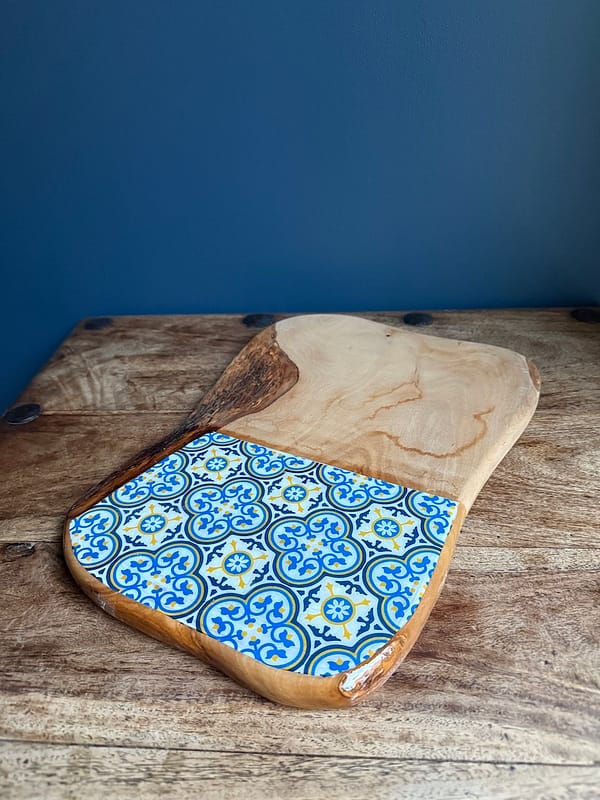 Nanna Blue Top Grain Painted Effect Tile Charcuterie Olive Wood Board - Image 3