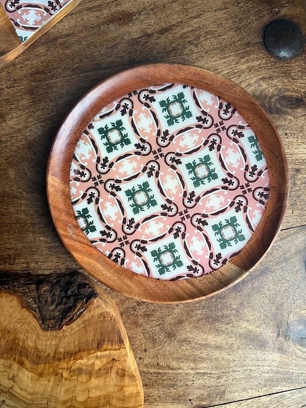 Pink Tile effect Acacia Plate 16cm One