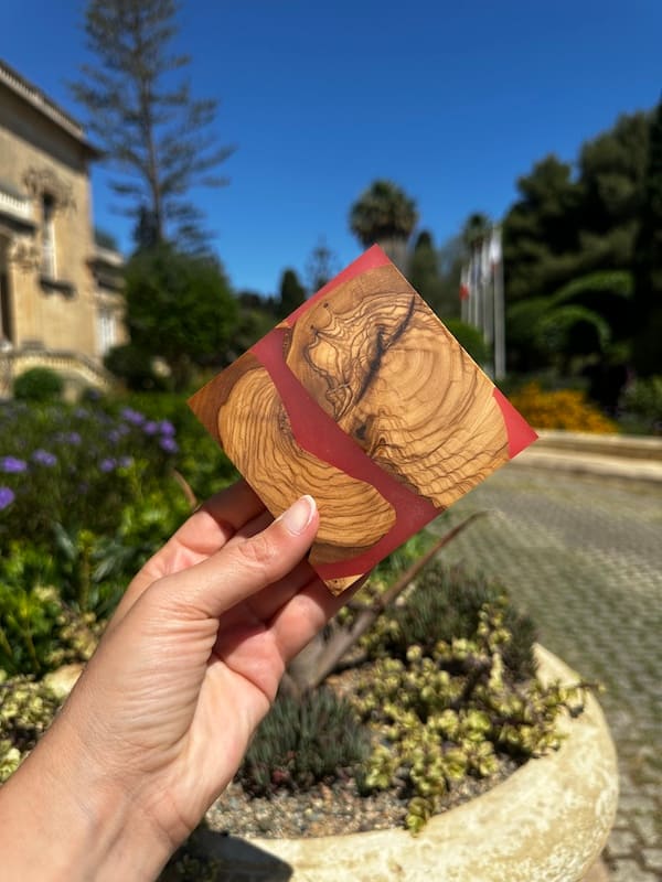 Wave Coral Wave Sea Painted Top Grain Olive Wood Coaster One