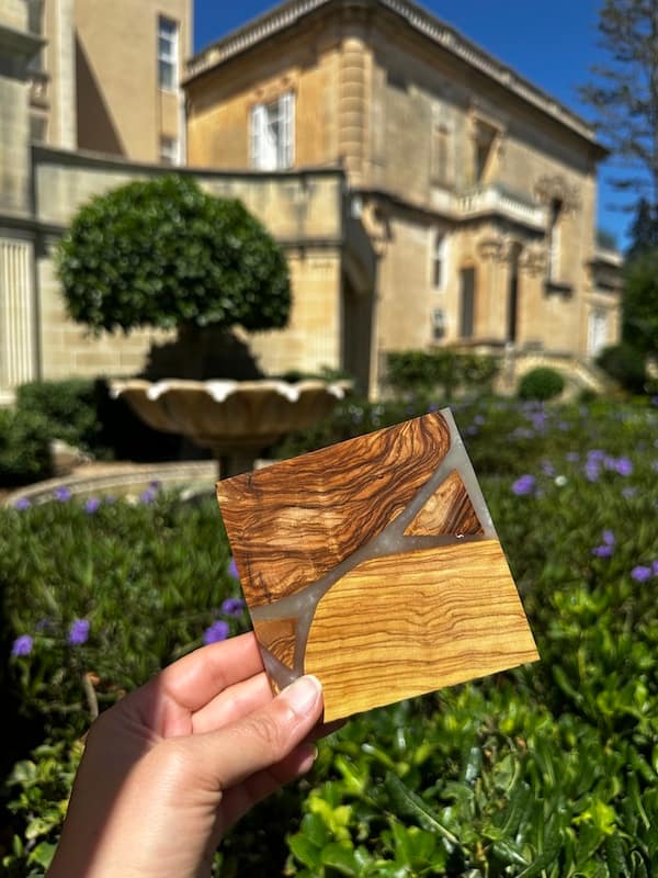 Wave Pearl Wave Sea Painted Top Grain Olive Wood Coaster One - Image 2