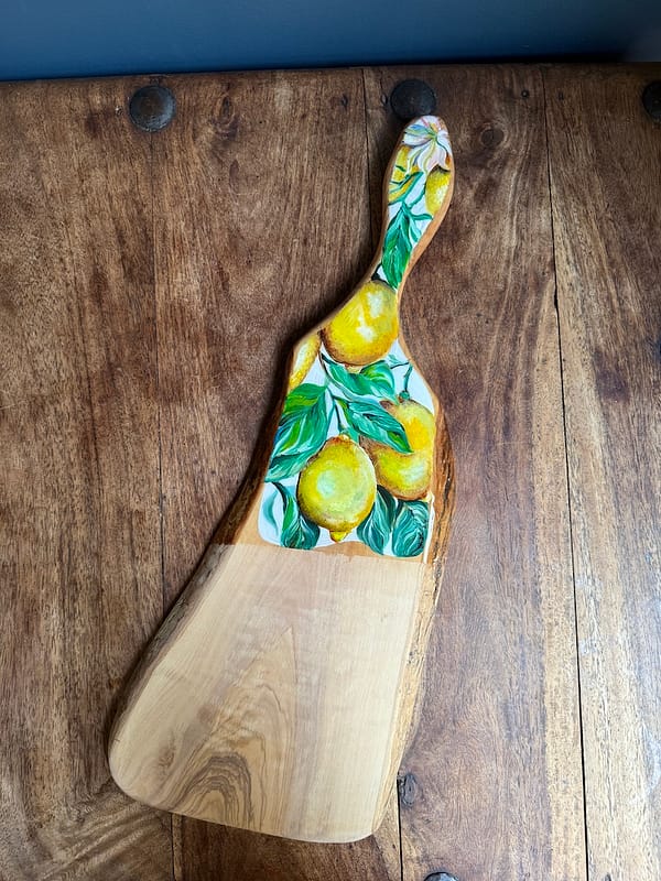 Lemons Hand Painted Lemons Charcuterie Handmade Top Grain Rustic Edge Olive Wood Board 45cm approx - Image 3