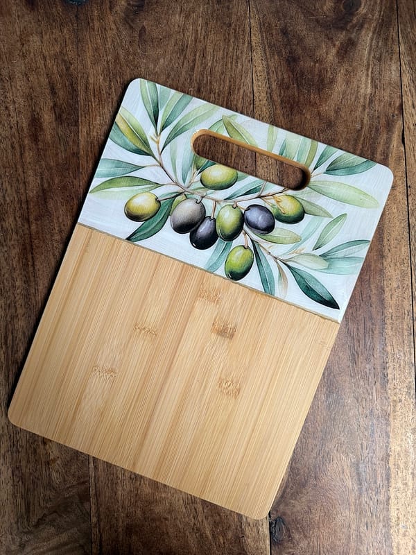 Painted Effect, Olive Branch Charcuterie Bamboo Slim Wood Board 30.5x23x1 cm