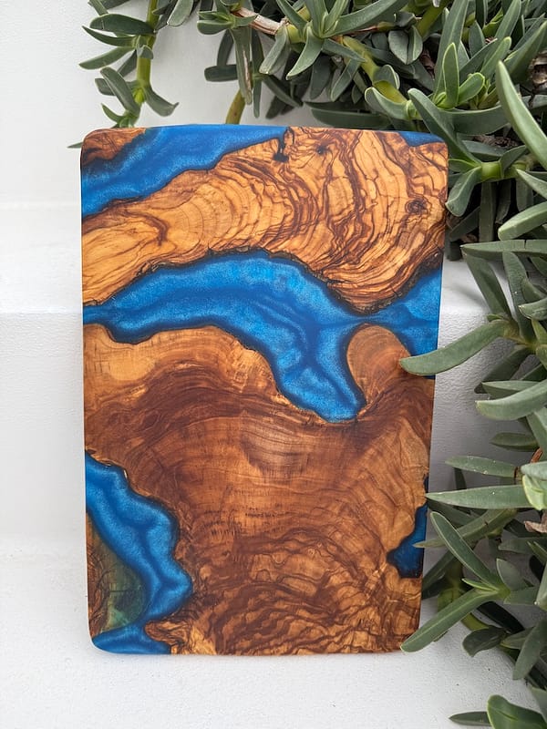 Wave Top Grain Mediterranean Coloured Royal Blue Wave Charcuterie Olive Wood Board 33x22cm Approx