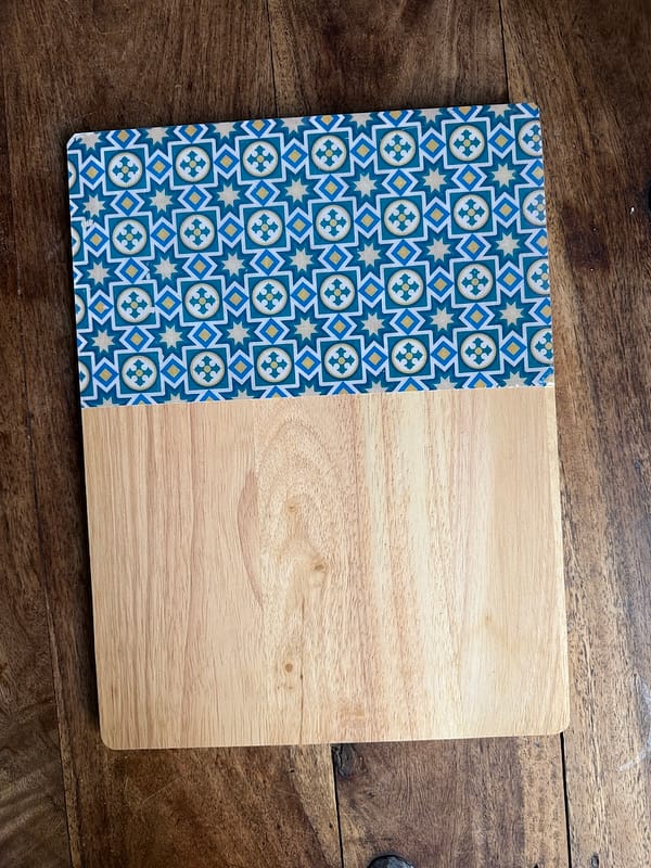 Blue and Yellow Star Patterned Tile Effect Charcuterie Rubber Wood Board 33 x 24cm