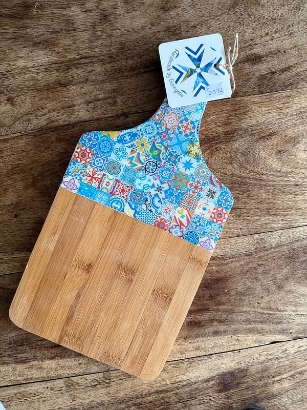 Bright Blue Mix Tile Painted Effect Charcuterie Bamboo Thick Paddle Wood Board H2 x W18 x D35cm - Image 3