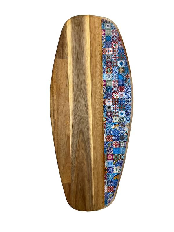 Not So Perfect Bright blue Mix Tile effect Charcuterie Large Acacia  Oval Wood Board 55 x 22cm - Image 3