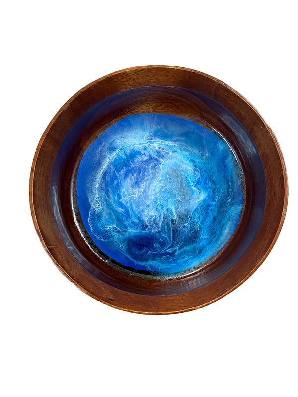 Wave Blue Wave large Salad Bowl Wooden Bowl Wood Fruit Bowl One 25x10cm approx - Image 2