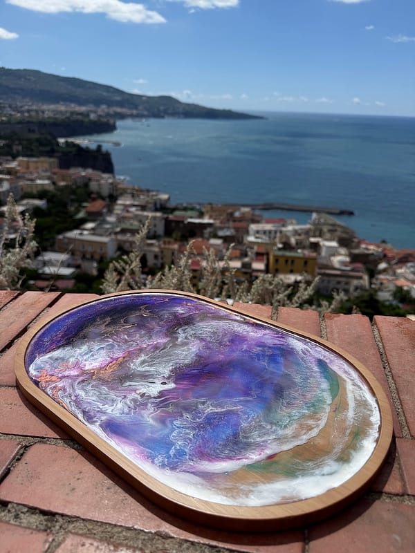 Wave Purple Painted Wave Bamboo Wood Tray - Image 2