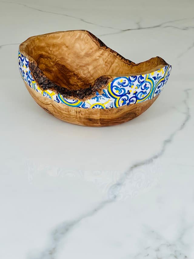 Nanna Blue Hand Painted MaltaTile Olive Wood Salad Bowl Christmas, Mothers Day Fathers Day Wedding Gift - Image 12