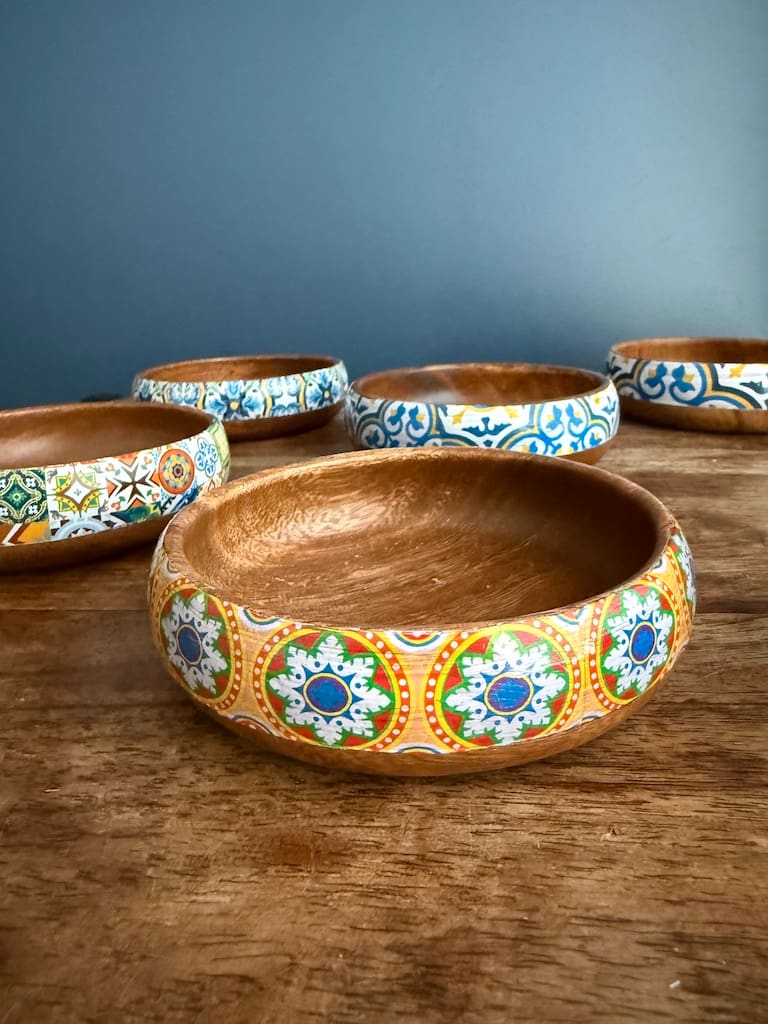 Queen Elizabeth Residence Orange Tile painted effect Snack Bowl Monkey Pod Salad bowl One