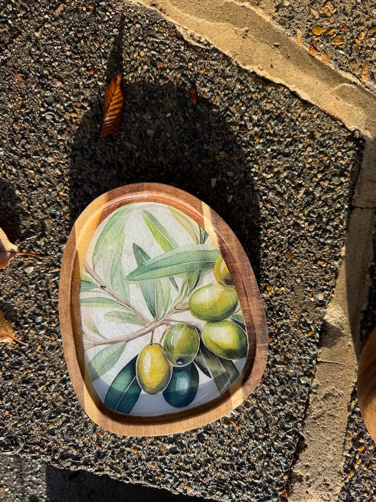 Olive Branch painted effect Charcuterie Mini Acacia Droplet Tray 16x13 cm approx - Image 8