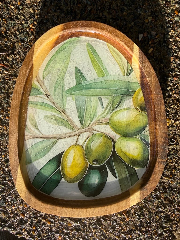 Olive Branch painted effect Charcuterie Mini Acacia Droplet Tray 16x13 cm approx - Image 3