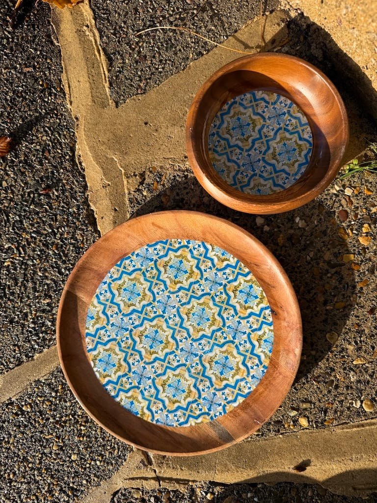 Portuguese Green Yellow and Blue Tile effect Acacia Plate 16cm One - Image 10